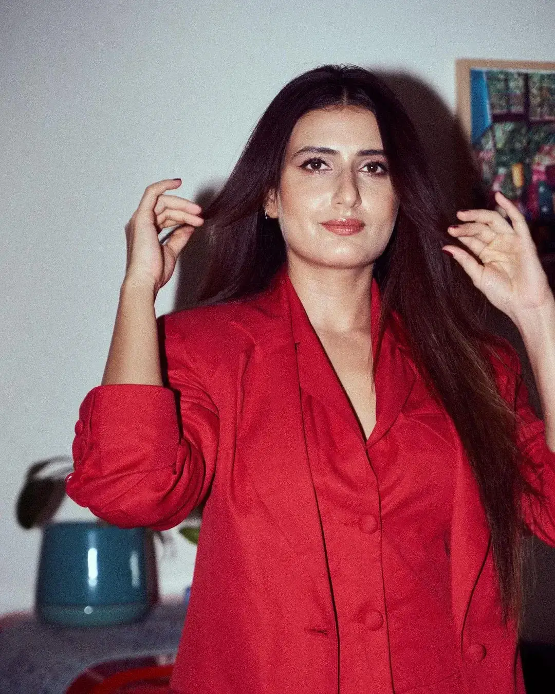 Fatima Sana Shaikh Long hair Photoshoot in Red Top